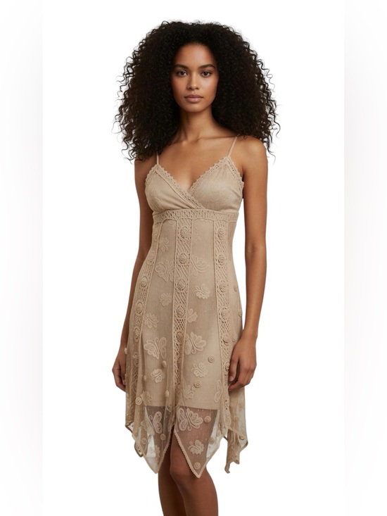Sue Wong Dresses & Skirts - Sue Wong  Crochet Asymmetrical Slip Midi Dress